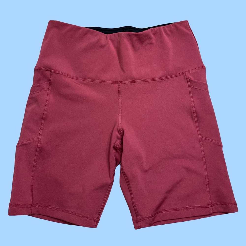Pink biker shorts with side pockets tummy control